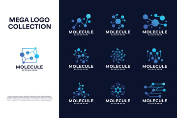 Creative molecule logo design collection. chemistry particle and atom molecular structure.
