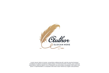 Author logo, book story logo design with quill pen. - obrazy, fototapety, plakaty