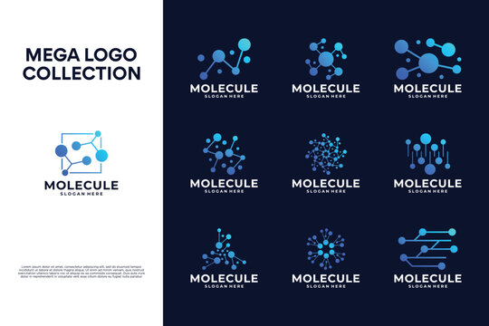 Creative molecule logo design collection. chemistry particle and atom molecular structure.