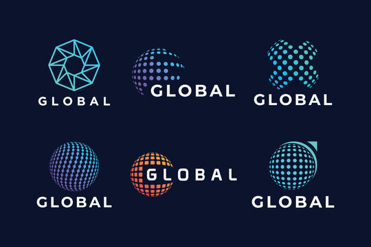 Collection of global logo design. world data connection logo design vector