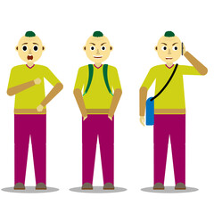 Obraz premium Set of handsome Asian man characters in casual wear in different poses. Vector illustration in cartoon style