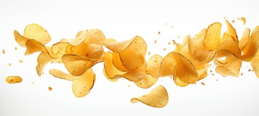 potato chips isolated on white background - obrazy, fototapety, plakaty