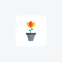 Plant With Pot, Pot, Flower Vector Flat Icon