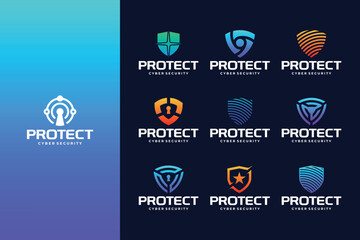 Collection of Digital shield Data and network protection logo design