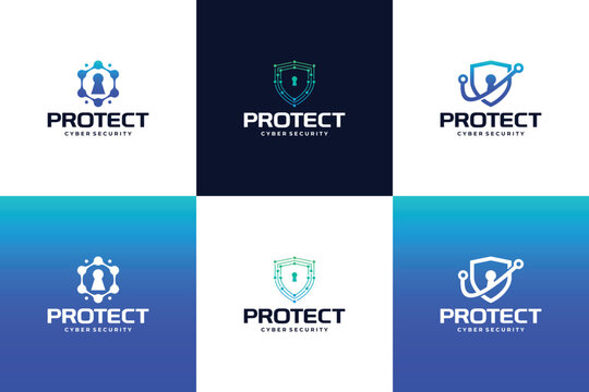 Digital shield logo design. Data and network protection. Collection internet safety logo.
