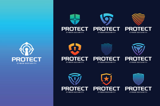 Collection of Digital shield Data and network protection logo design