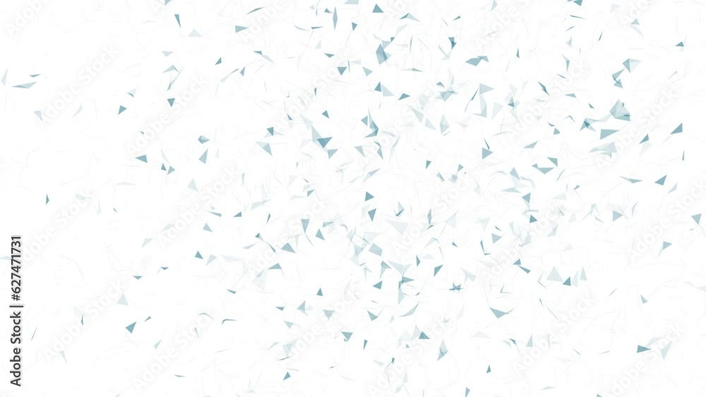 Wall mural small blue triangle shapes loop motion on white background.