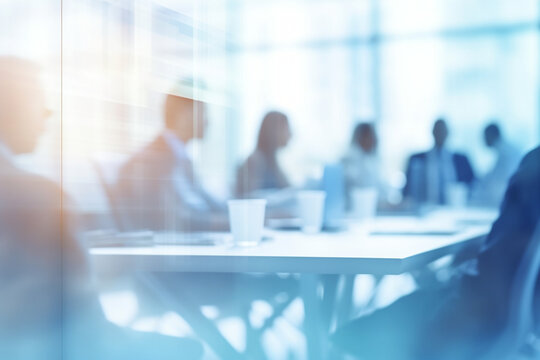 Soft Or Blurred People At A Board Meeting. Corporate Job. High Quality Photo