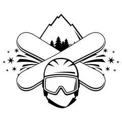 Emblem with snowboarding symbols. Winter sport label or emblem.