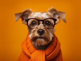Portrait of a dog wearing glasses. Generative AI.