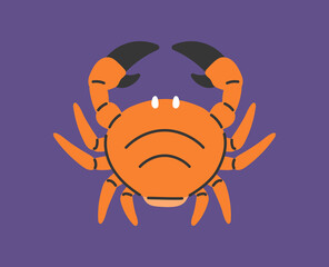 Astrological zodiac Cancer sign concept. Mysticism and esotericism. Magic and sorcery. Graphic element for website. Cartoon flat vector illustration isolated on violet background