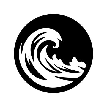 Black and white water wave circle icon vector illustration