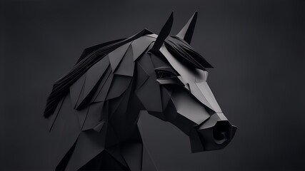 black horse. origami on black background. Generative AI, Generative, AI - obrazy, fototapety, plakaty