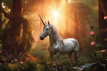 Naklejka premium Unicorn in the forest