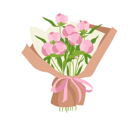 Bouquet of flowers concept. Bloom and blossom pink plants. Aesthetics and elegance, beauty. Template, layout and mock up. Cartoon flat vector illustration isolated on white background
