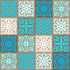 Ancient ceramic tile pattern. Wall or floor texture. Decorative antique stone ornament.