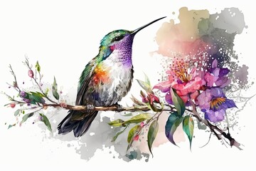Colorful_humming_bird_on_stick_tree_with_flower_in_water