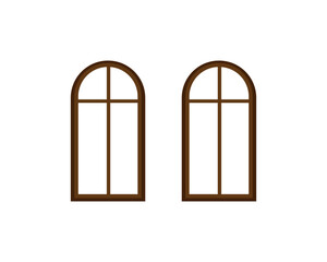 Old windows of church or old house, brown color, made of wood