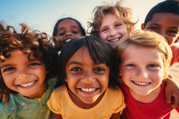 Obraz premium Group of cheerful happy multiethnic children outdoors
