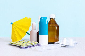 Medicines for travel, sea, health concept for vocations.