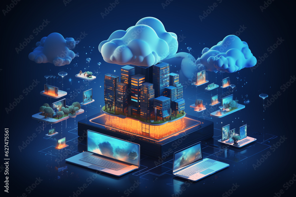 Canvas Prints online, cloud storage, contact, computing, tablet, phone home devices with online. linking computer 