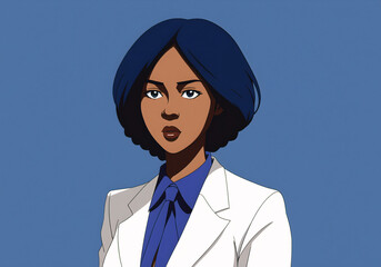 Fashionable african american businesswoman in white suit. Generative AI.