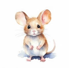 Watercolor cute mouse on a white background. AI generative.