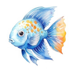 Watercolor cute fish. AI generative.