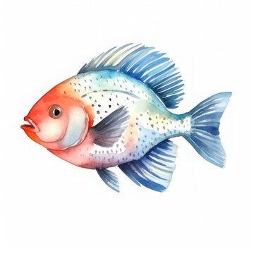Watercolor small fish on a white background. AI generative.