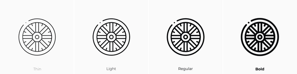 dharma wheel icon. Thin, Light, Regular And Bold style design isolated on white background