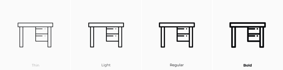 desk icon. Thin, Light, Regular And Bold style design isolated on white background