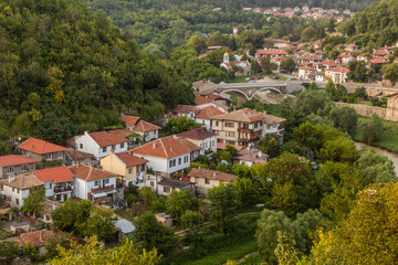 Fototapeta na wymiar Houses in a valley in Veliko Tarnovo, Bulgaria