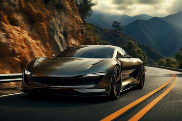 Road trip in a luxury sports car on a mountain serpentine at high speed © staras