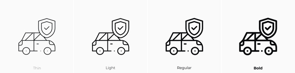 car insurance icon. Thin, Light, Regular And Bold style design isolated on white background