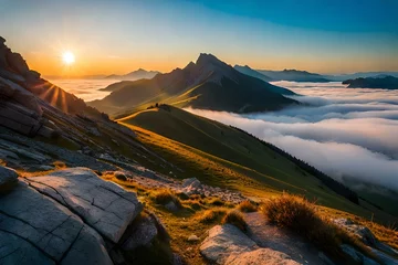 Foto auf Acrylglas Tatra sunset in the mountains generated ai