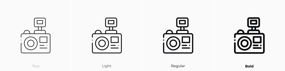 camera icon. Thin, Light, Regular And Bold style design isolated on white background