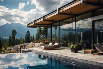 Modern exterior of a luxory vila in the mountains. High quality photo