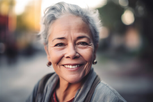 cheerful smiling  latin adult mature woman