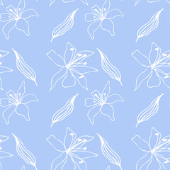 Seamless pattern texture of lily flowers in blue and white