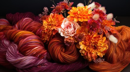 Fototapeta premium Abstract autumn flowers, fluid art. Generative AI