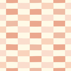 Hand-Drawn Pink and White Geometric Checks Vector Seamless Pattern. Modern Retro Palyful Print. Organic Square Shapes - 627485740