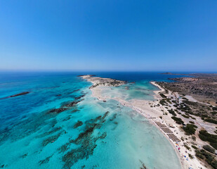 Panoramic drone shot over Elafonisi beach - Crete, Greece