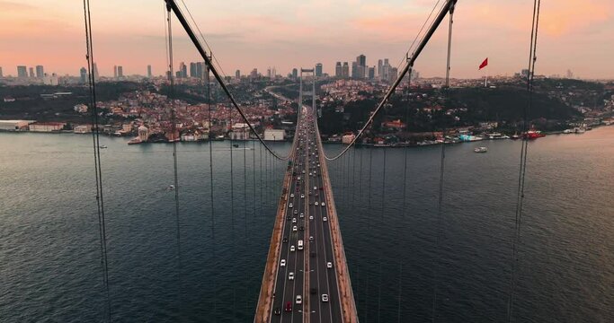 Bosphorus bridge drone shot sunset 4k 
