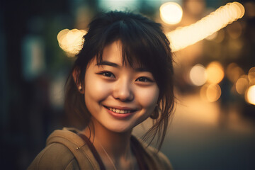 cheerful smiling  asian young adult woman