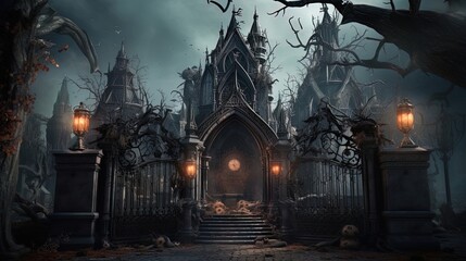 Gloomy Cemetery Halloween. Generative AI