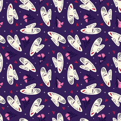 Purple Vibrant Feminine Aesthetic pattern with abstract painted faces and rose flowers