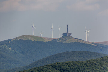 Wind power plants and Buzludzha monument, Bulgaria