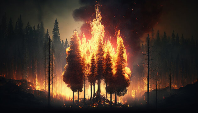 burning fire in the forest. Generative AI