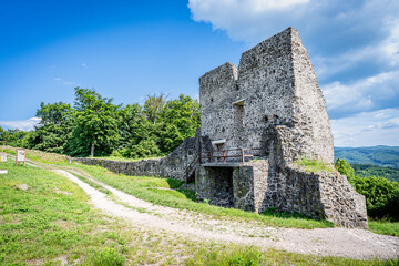 Ruins of Pusty hrad castle in Zvolen town, Slovak republic. Belongs to the one of the largest medieval castles in Europe, Pusty hrad consists of two parts, the Upper Castle and the Lower Castle.