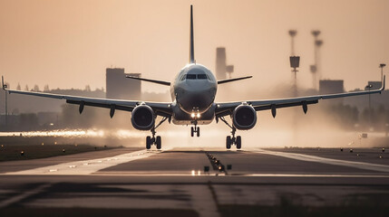Obraz premium passenger plane on the runway. Generative AI